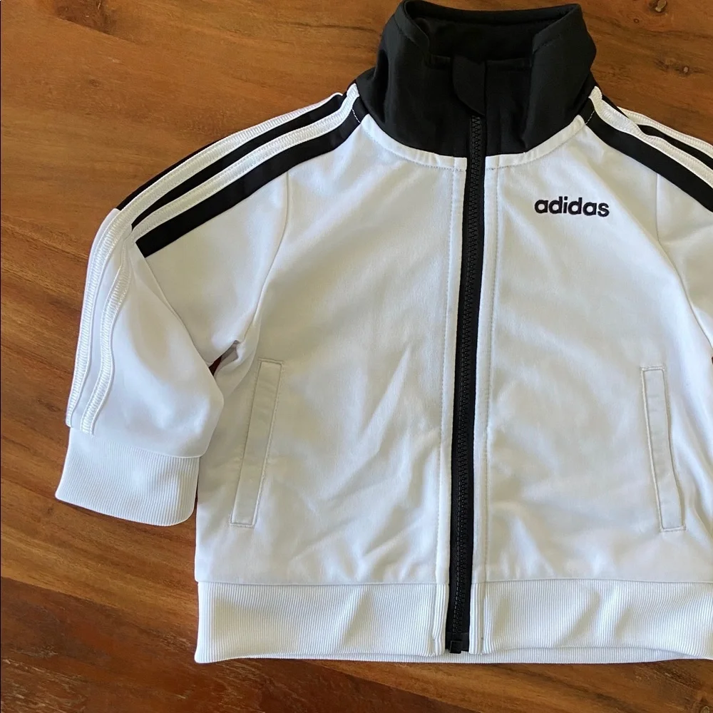 adidas baby zip up jacket white black track jacket athletic sporty toddler 6 mo